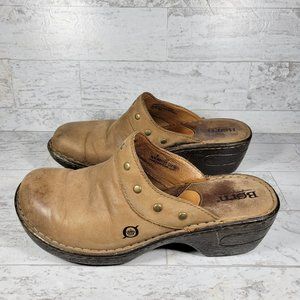 Born Naomi Wedge Clogs Womens 8 Mudd Brown Leather Casual Handcrafted W61755